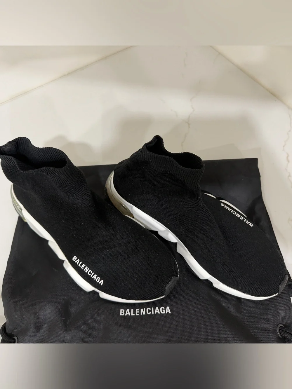 Balenciaga Black and White Stretch Knit Sock Sneakers